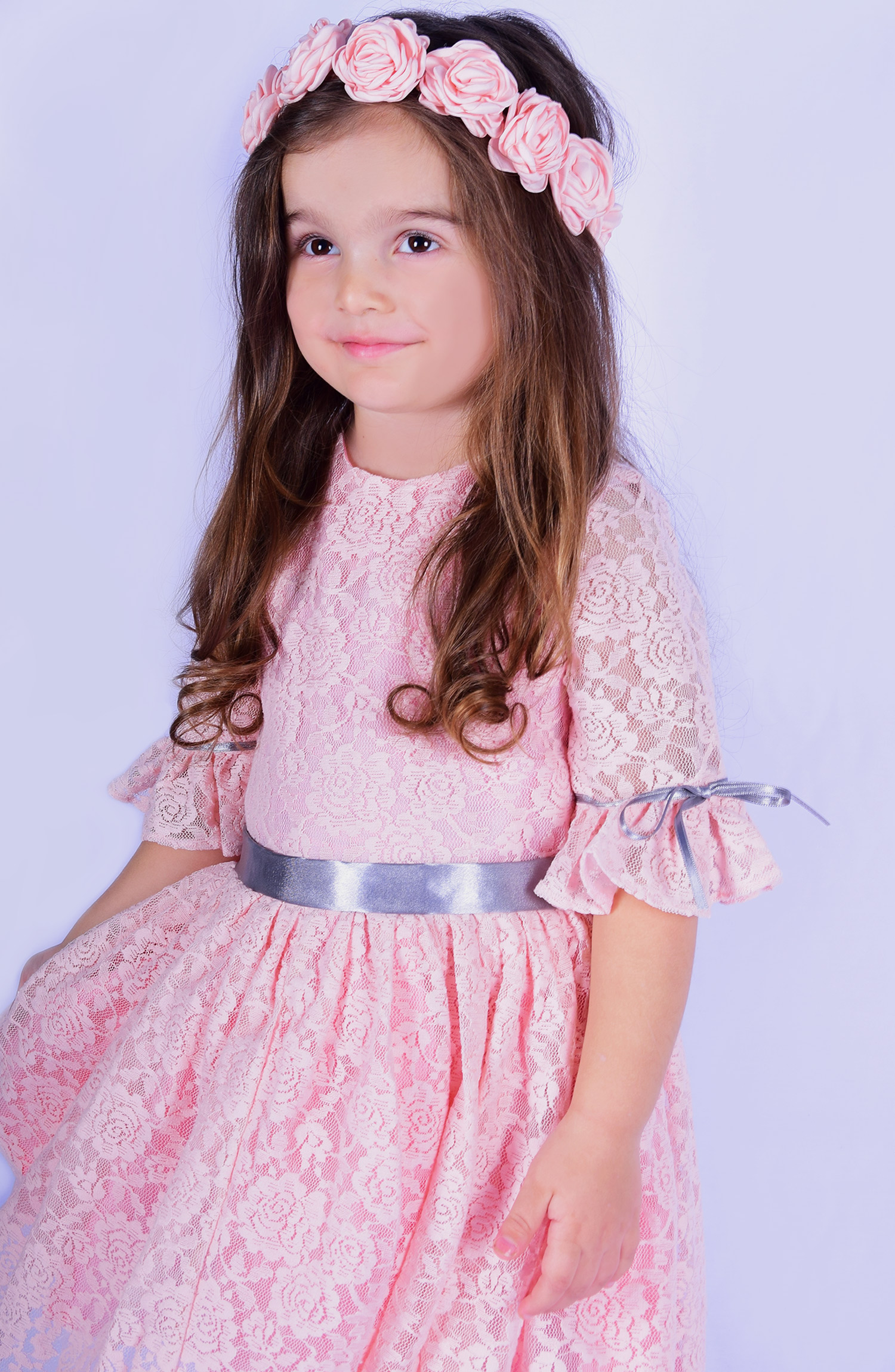 Roze svečana haljina od čipke za devojčice  