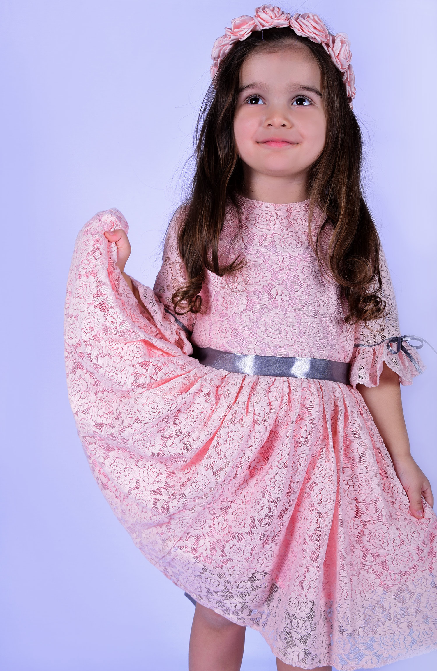 Roze svečana haljina od čipke za devojčice  