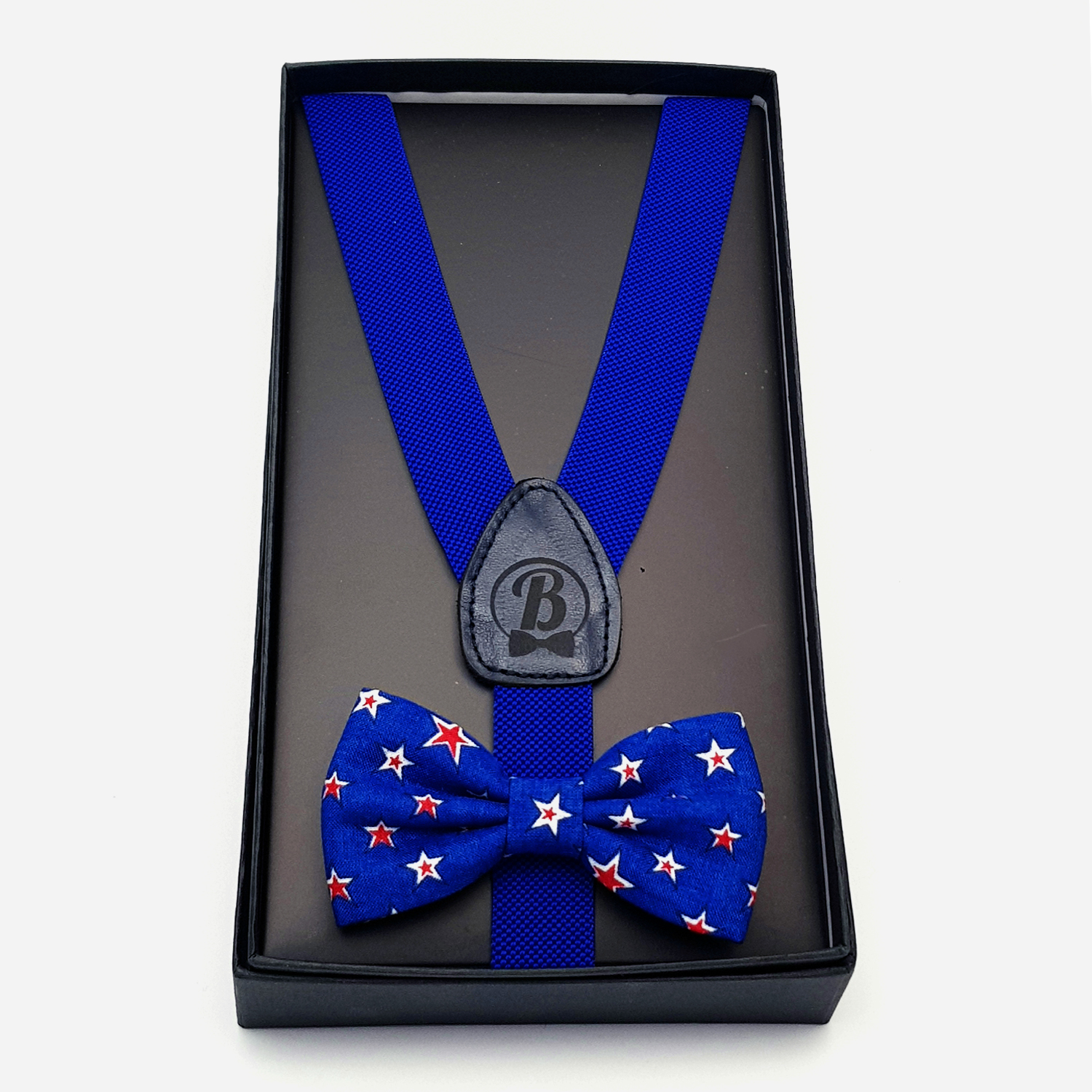 Plava ručno rađena leptir mašna i tregeri  za dec 