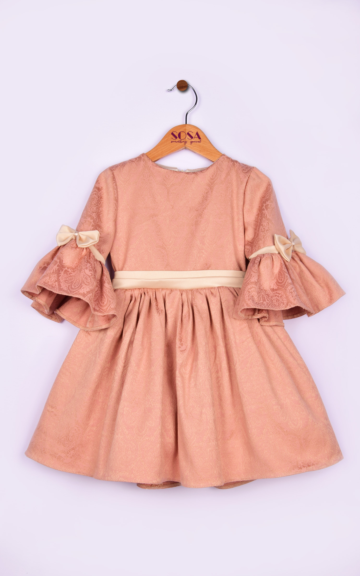 Haljina za devojčice od bordo brokata sa velikom mašnom 