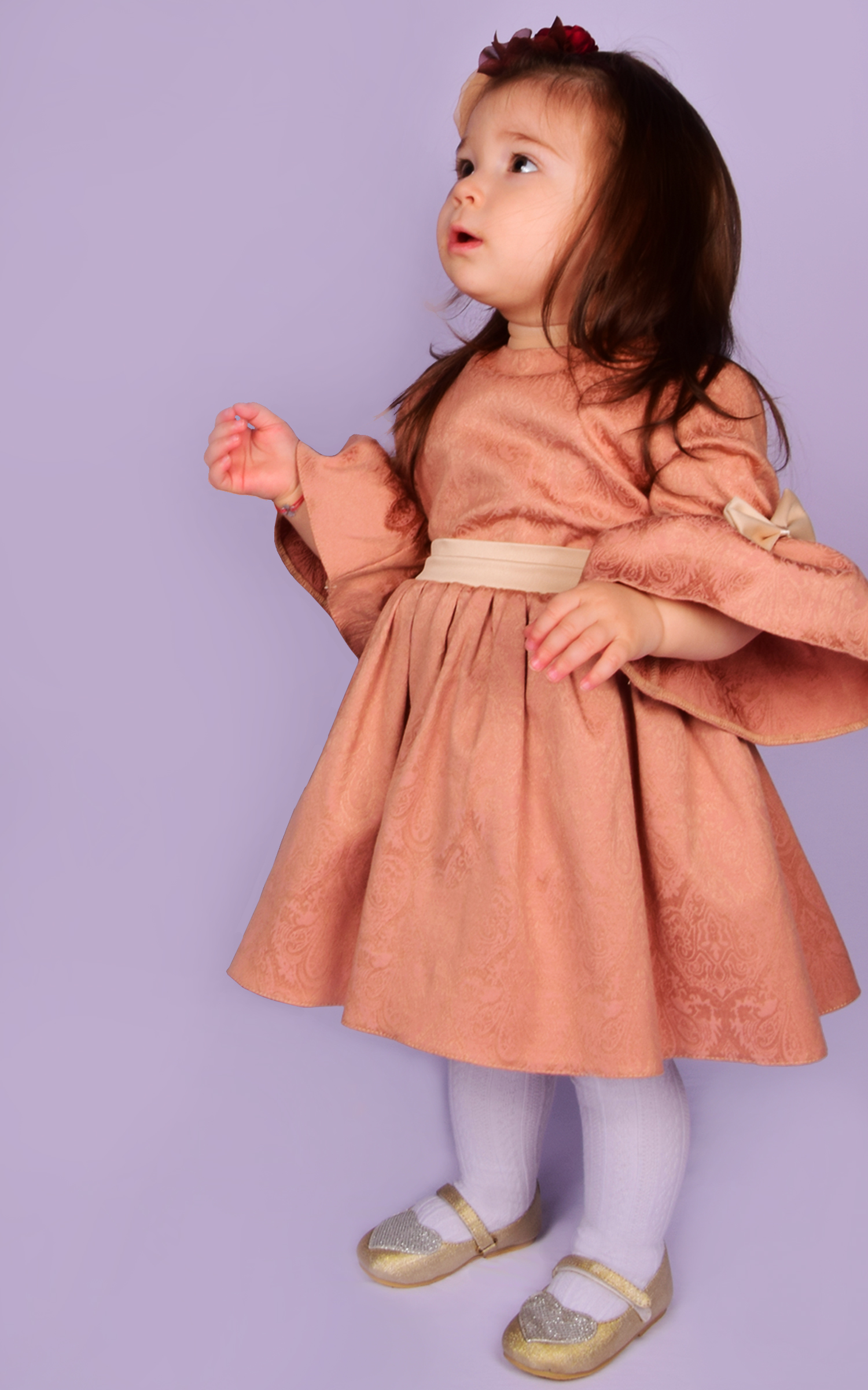 Haljina za devojčice od bordo brokata sa velikom mašnom 