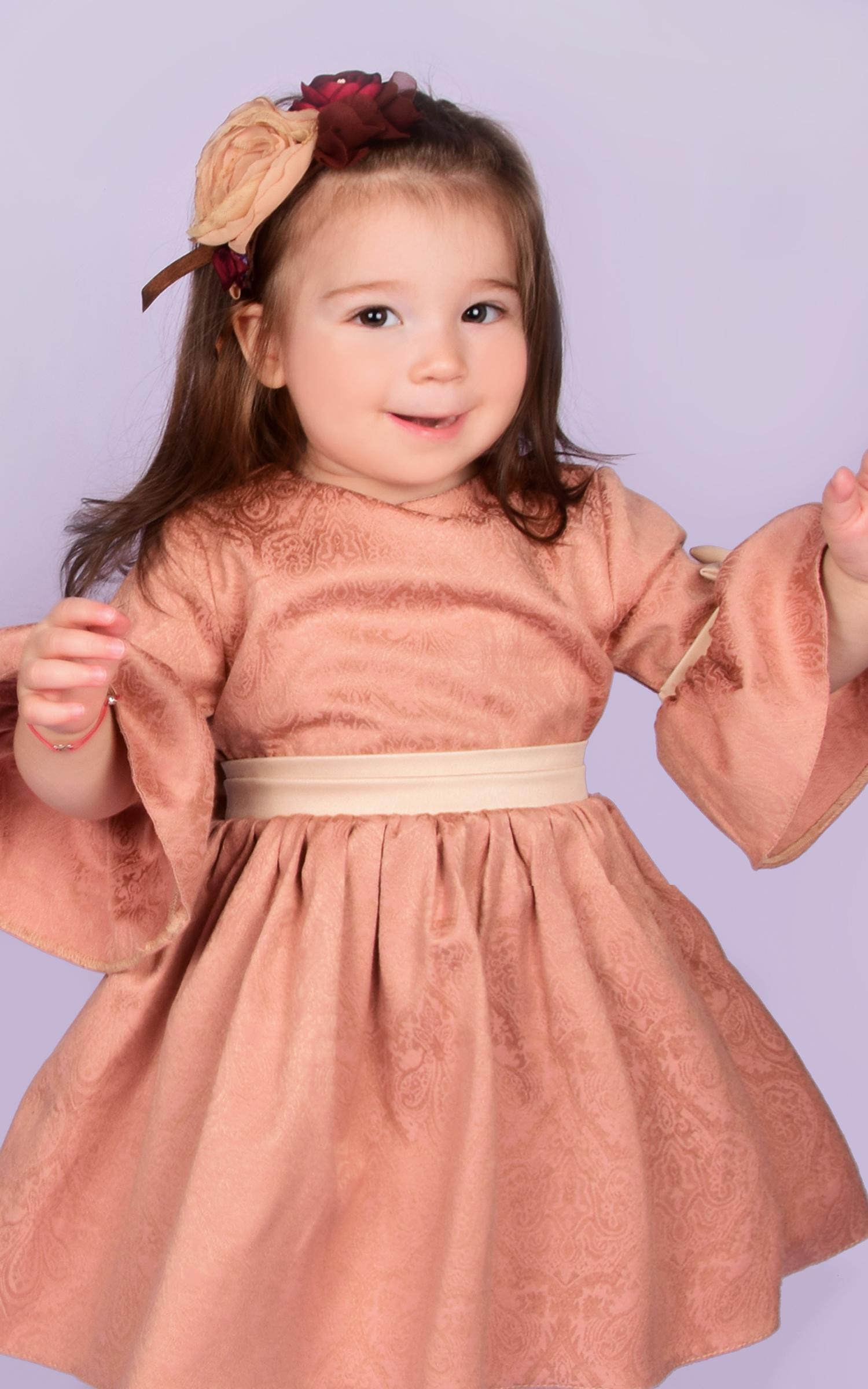 Haljina za devojčice od bordo brokata sa velikom mašnom 