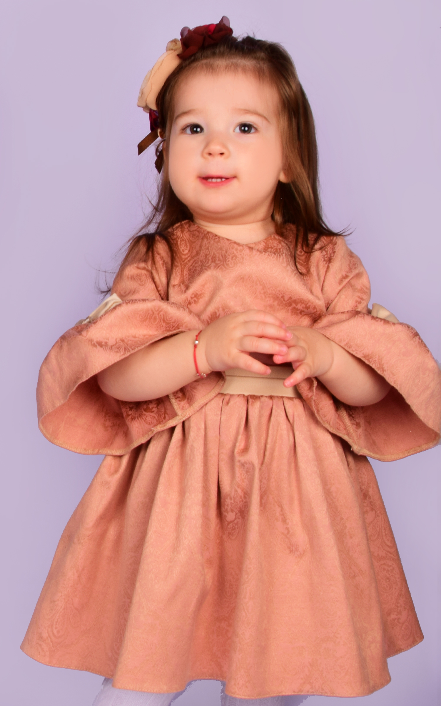 Haljina za devojčice od bordo brokata sa velikom mašnom 