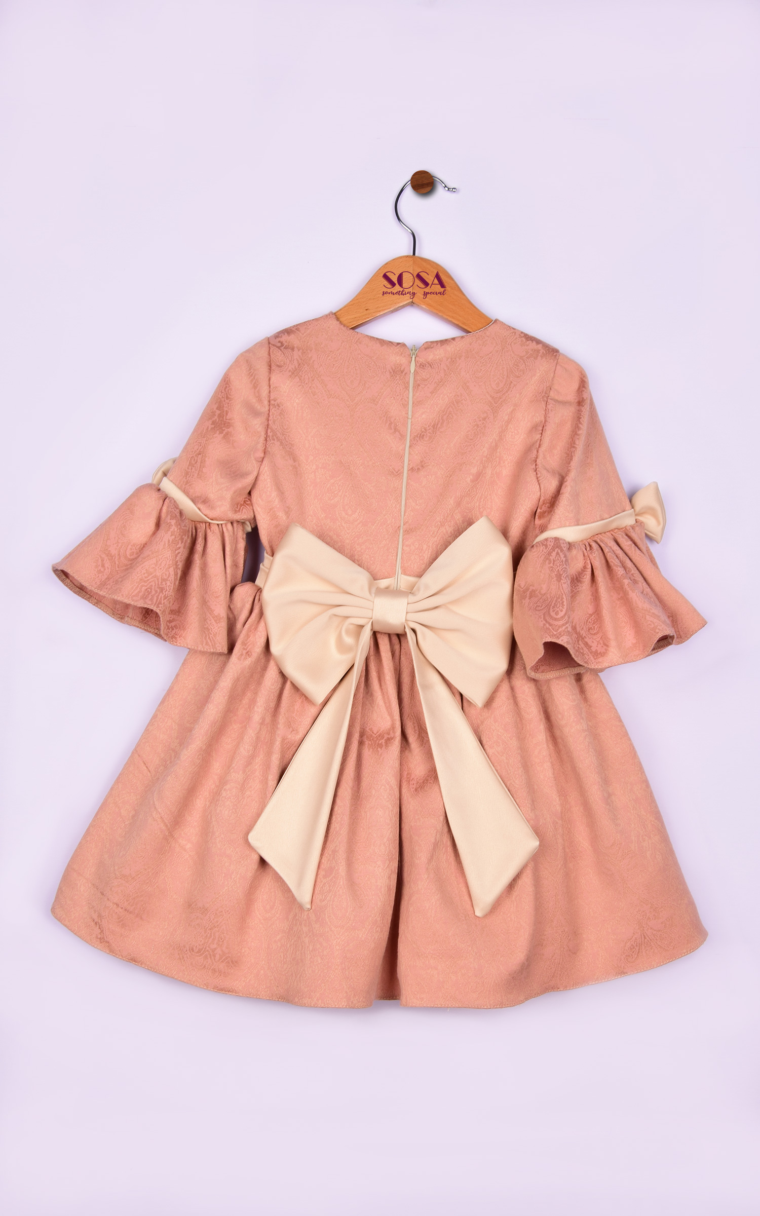 Haljina za devojčice od bordo brokata sa velikom mašnom 