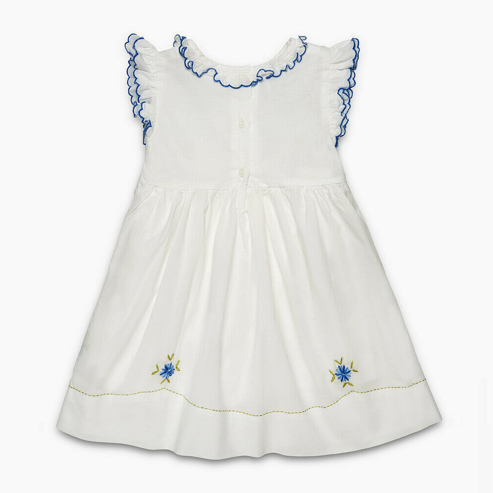 Aurora Royal bela pamučna haljina sa ručnim vezom 