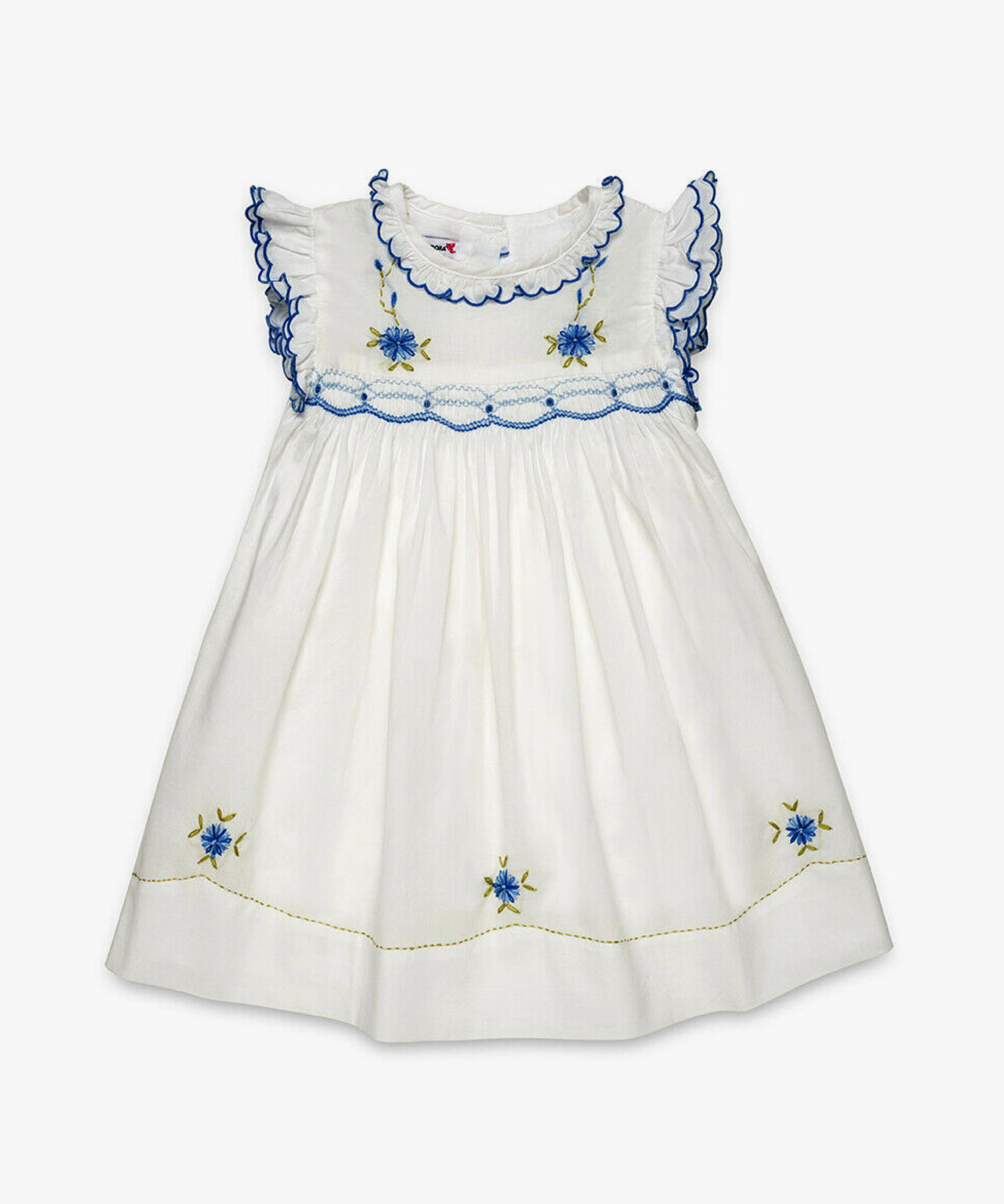 Aurora Royal bela pamučna haljina sa ručnim vezom 