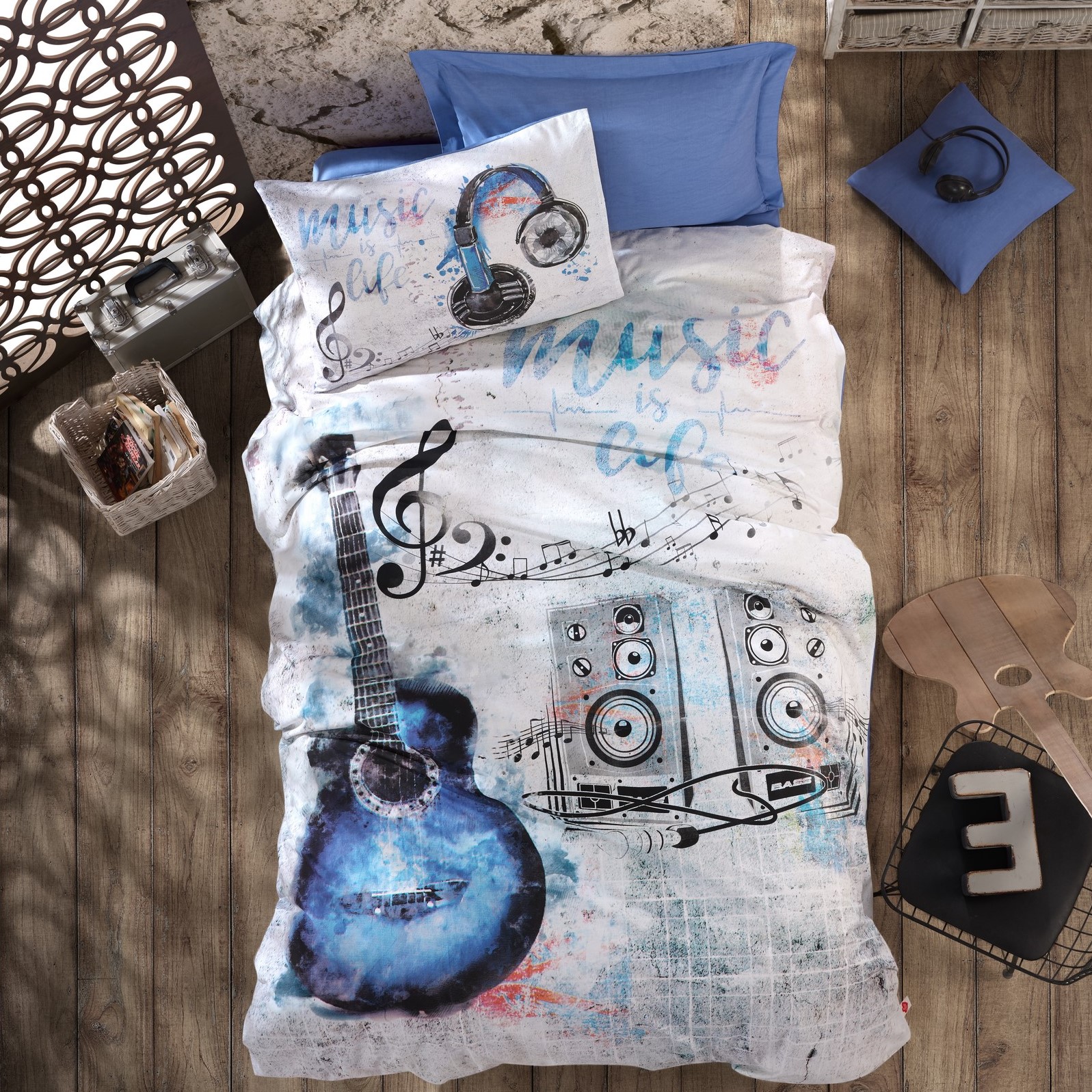 Pamučna posteljina, poklon za decu i tinejdžere, gitara 