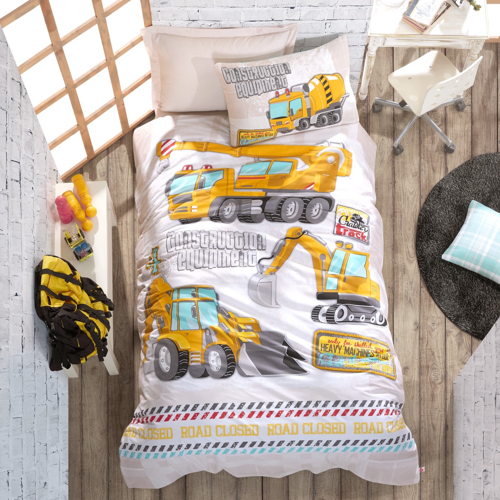 Pamučna premium posteljina za dečake, bager 