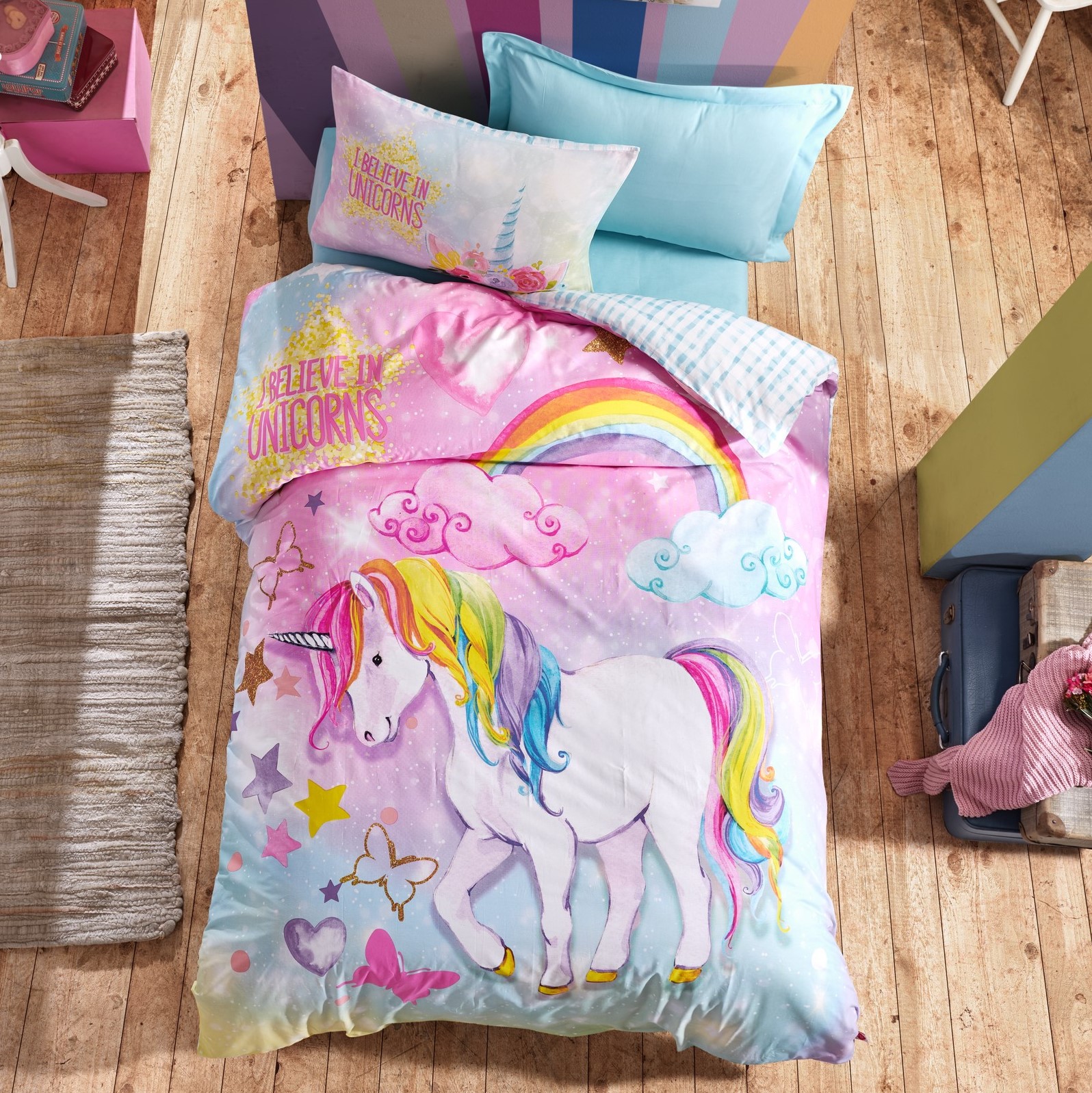 Poklon za devojčice, pamučna dečija posteljina, jednorog 