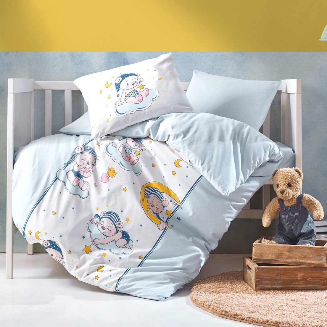 Poklon za bebu, premium pamučna posteljina, meda 