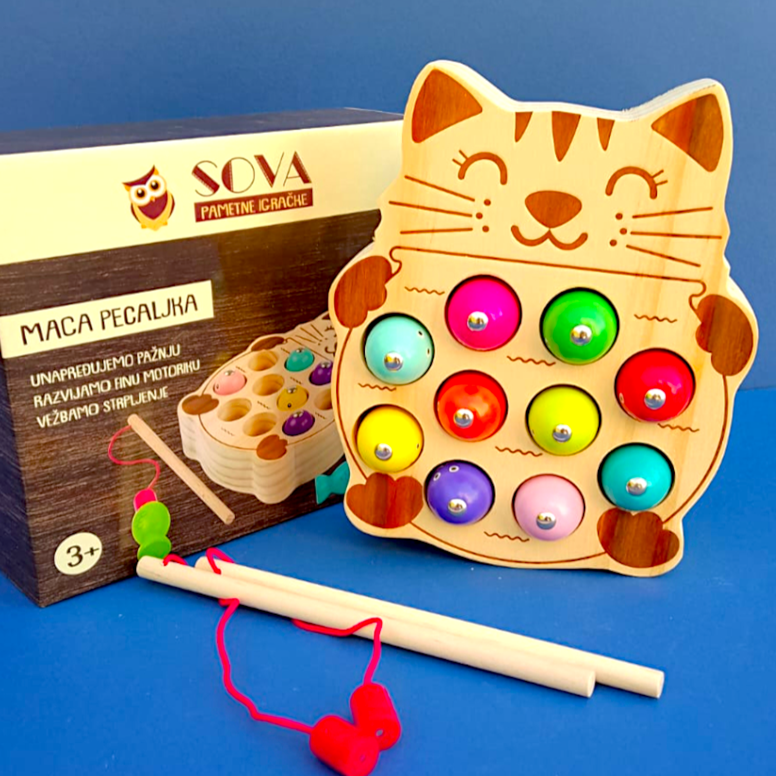 SOVA drvena didaktička igračka pecaljka 