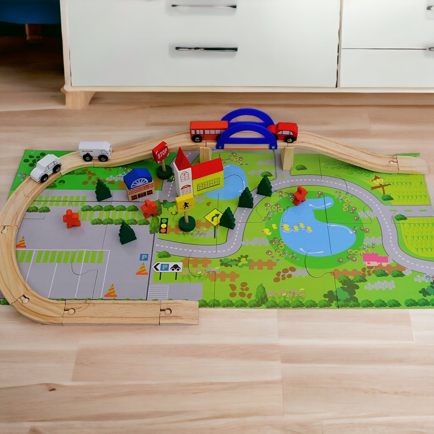 SOVA drvena igračka za djecu most i autići 