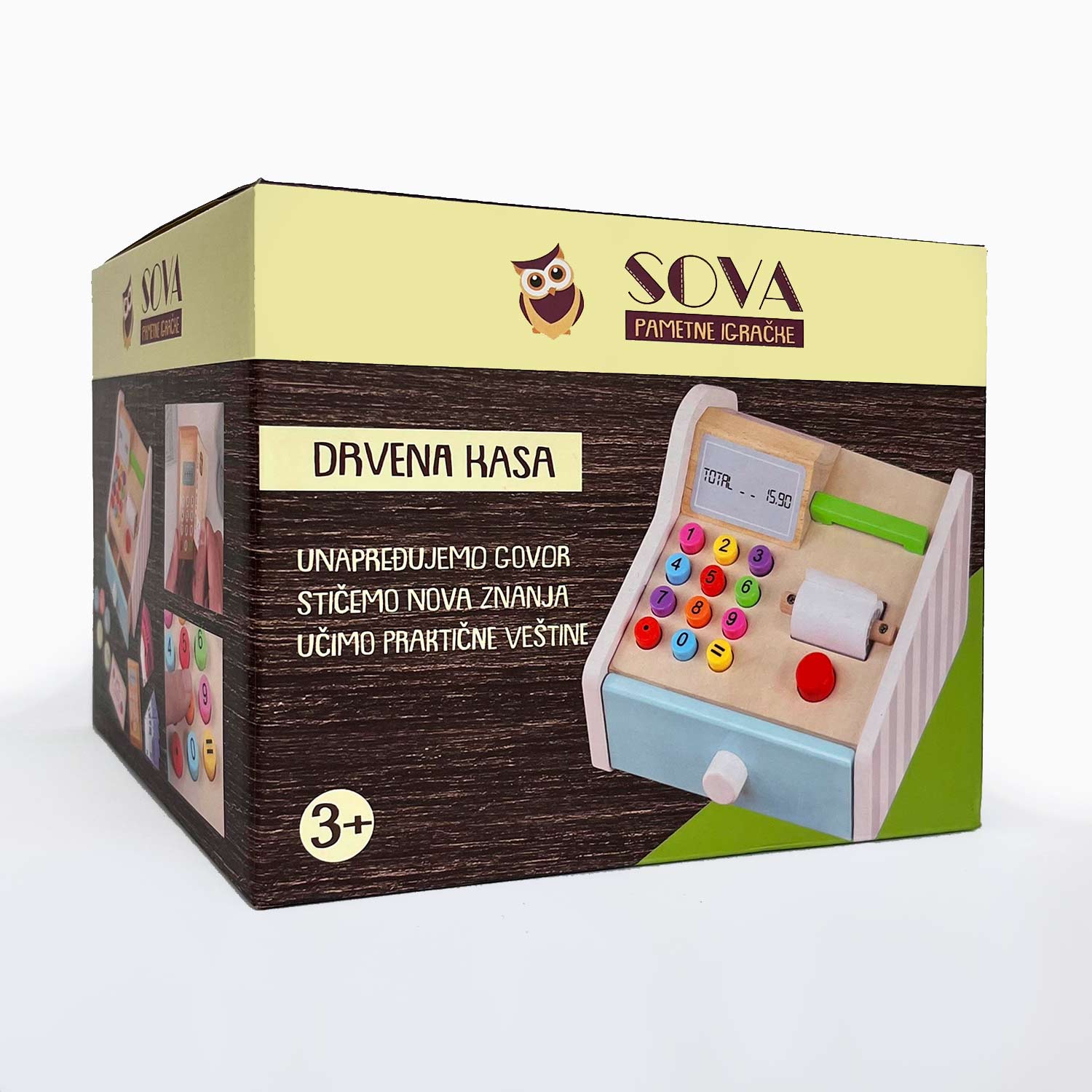 SOVA drvena kasa za prodavnicu edukativna igračka 