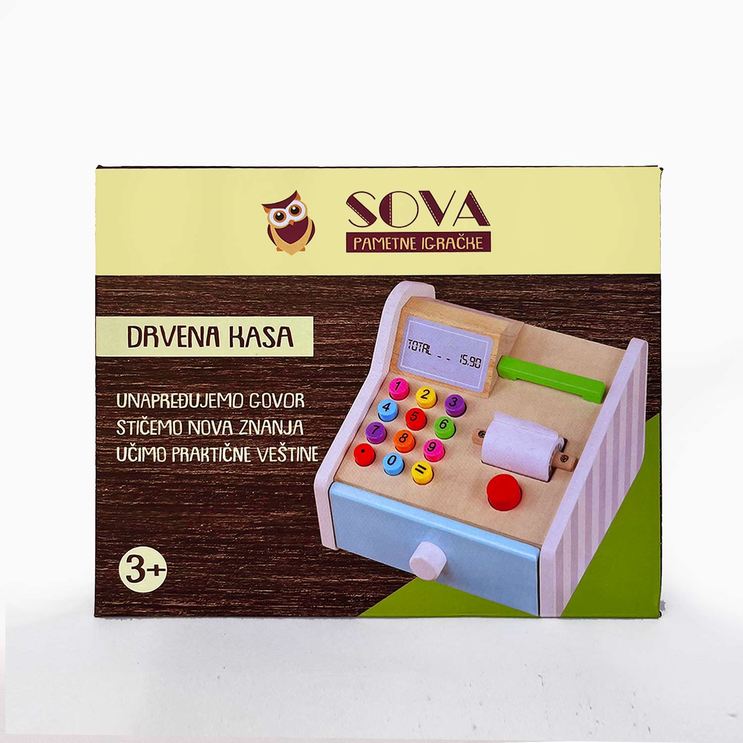 SOVA drvena kasa za prodavnicu edukativna igračka 