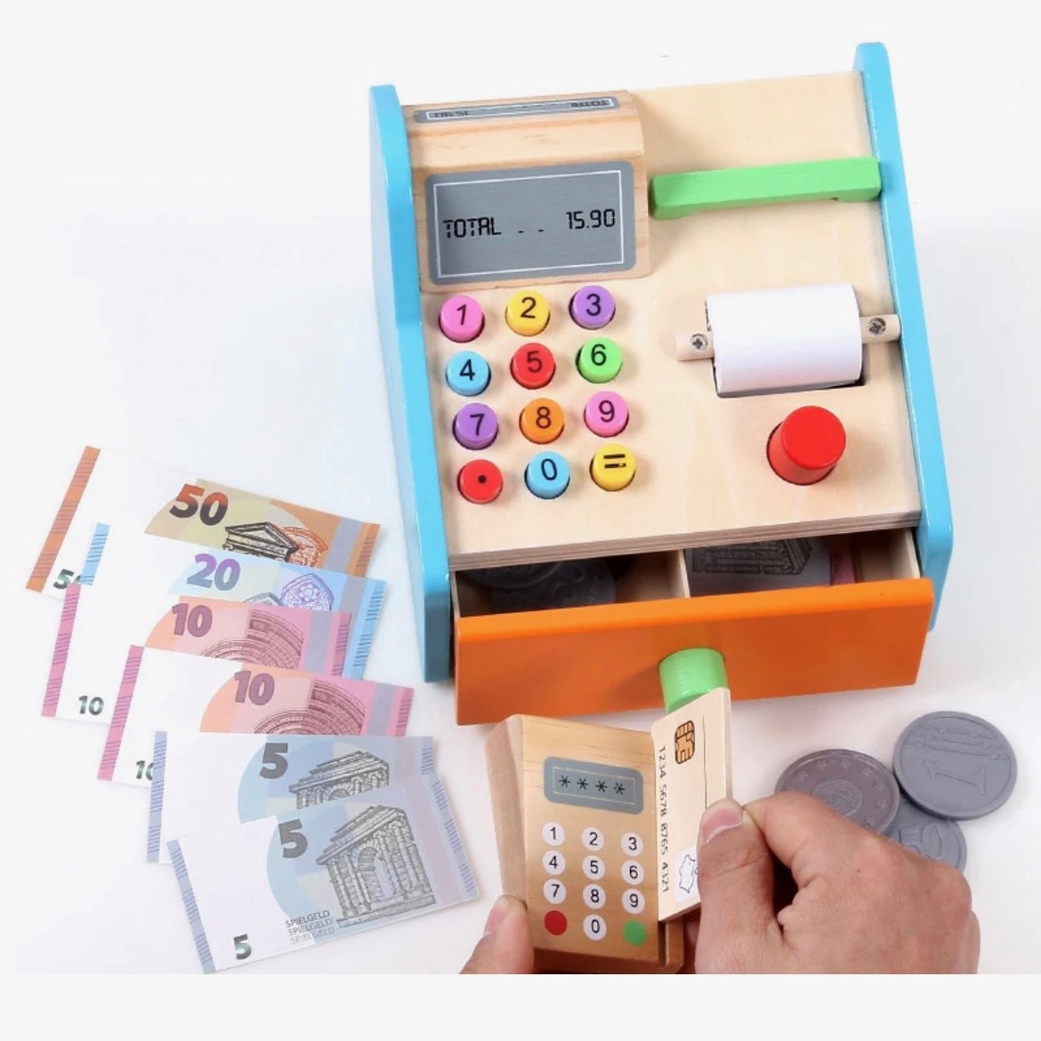 SOVA drvena kasa za prodavnicu edukativna igračka 