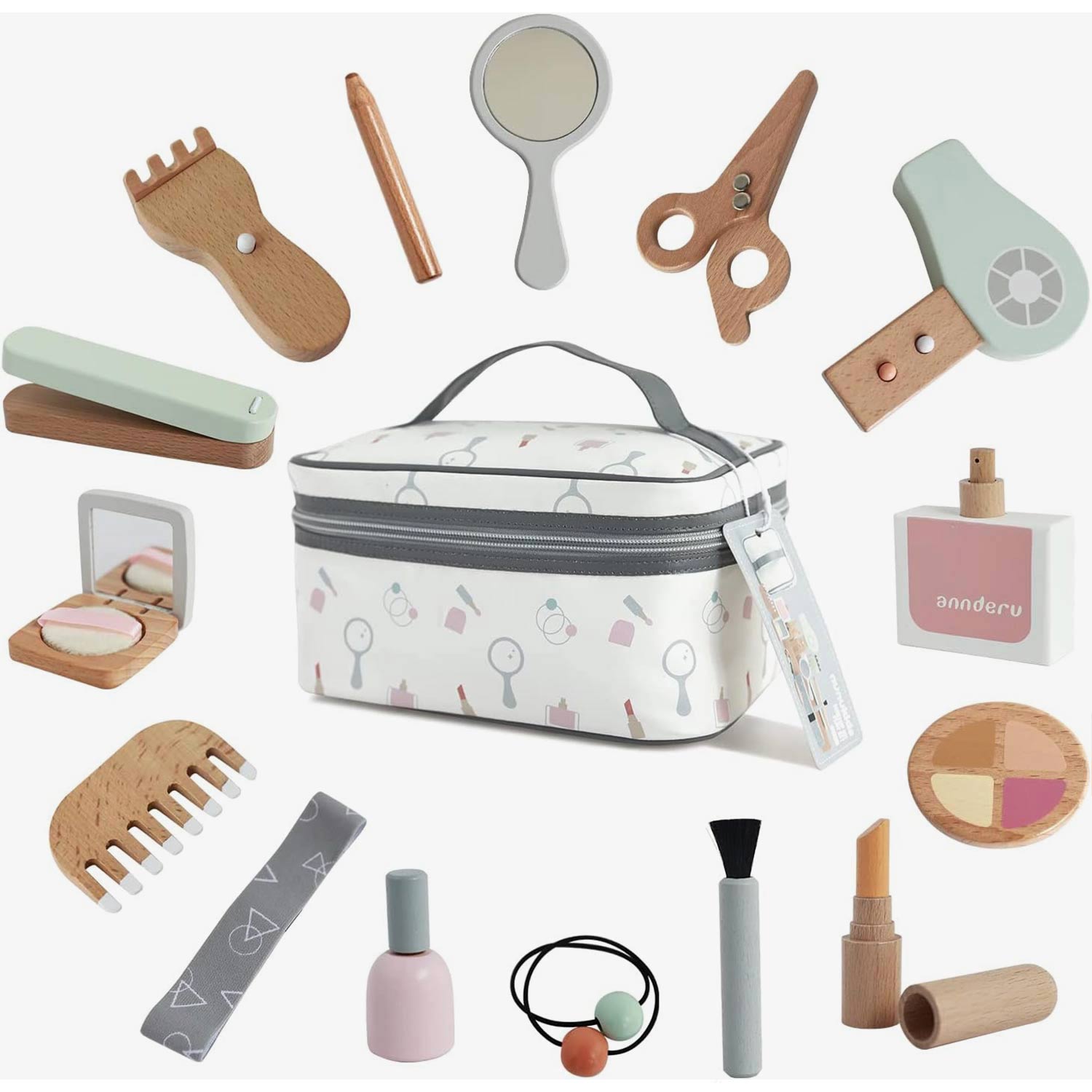 Igračka drveni set za frizera i šminkera 