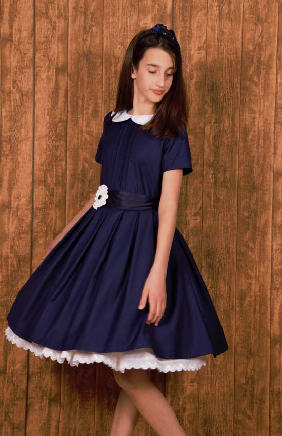 Teget svečana haljina za devojčice u vintaž stilu 