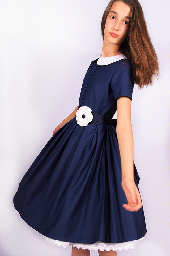 Teget svečana haljina za devojčice u vintaž stilu 