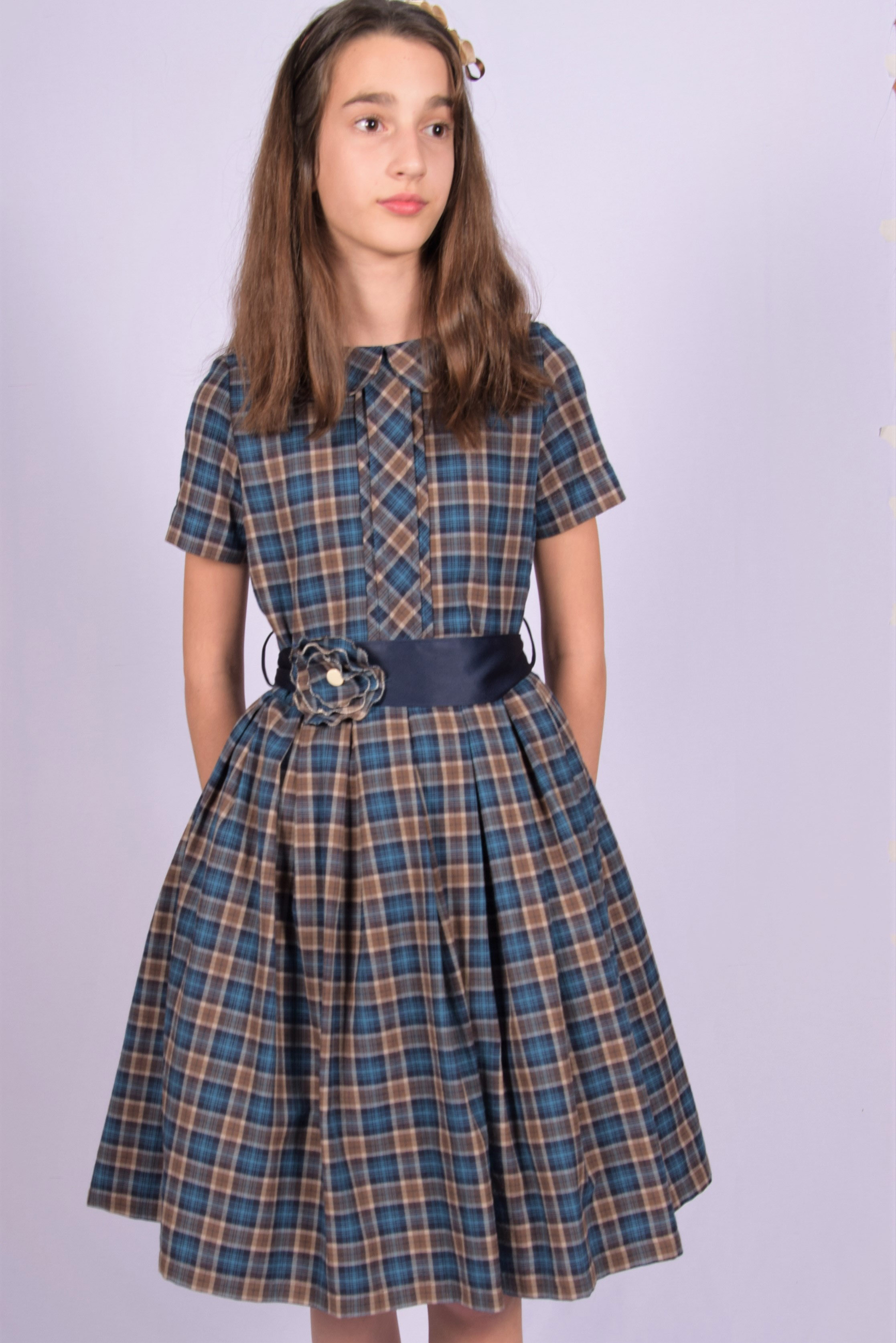 Teget braon svečana haljina za devojčice u vintaž stilu 