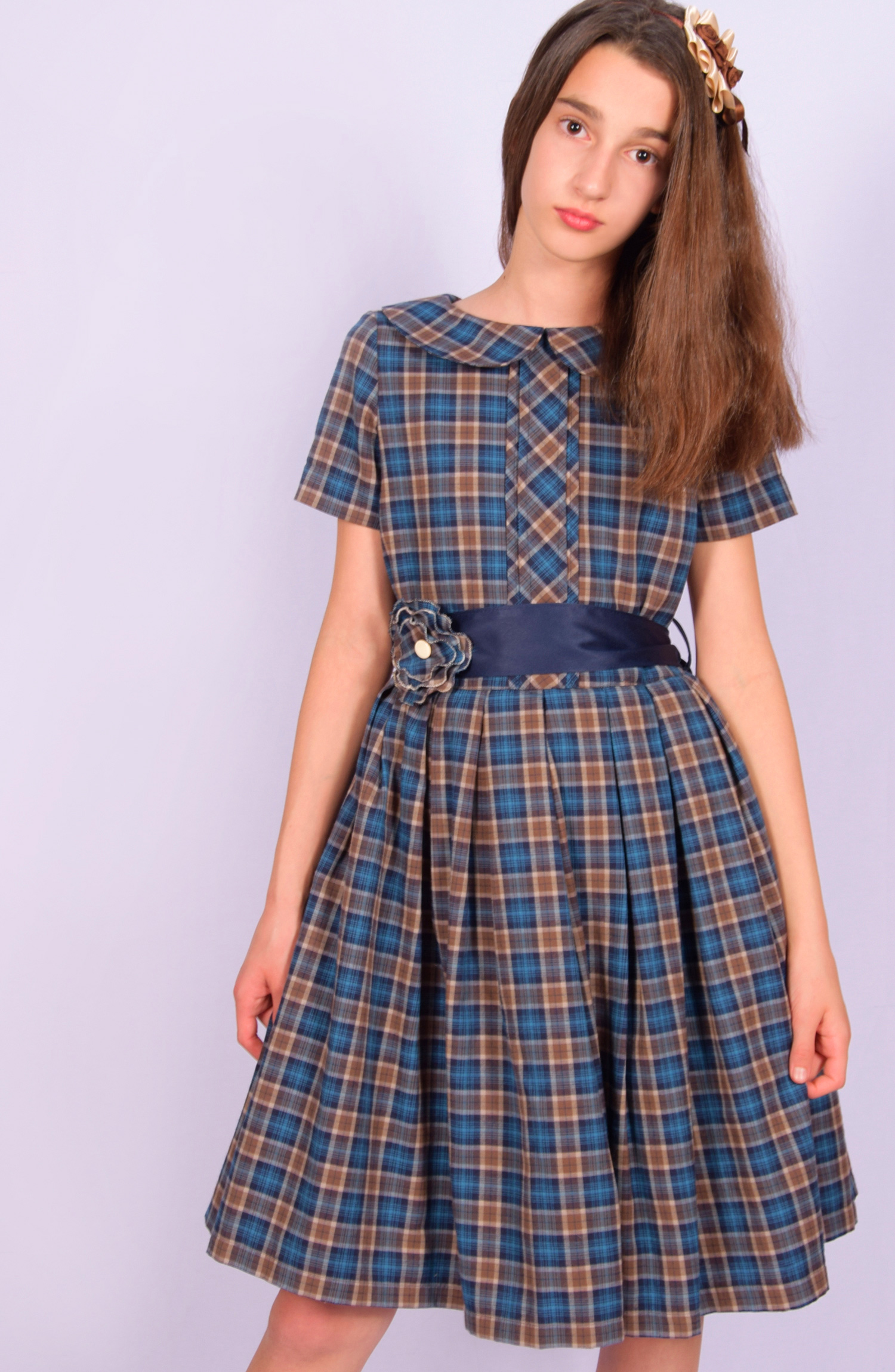 Teget braon svečana haljina za devojčice u vintaž stilu 