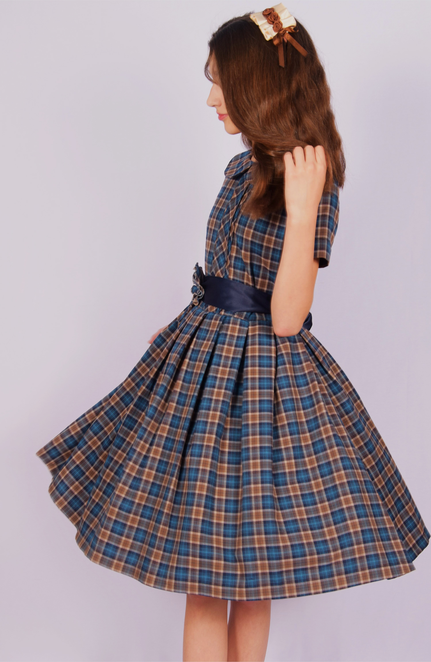 Teget braon svečana haljina za devojčice u vintaž stilu 