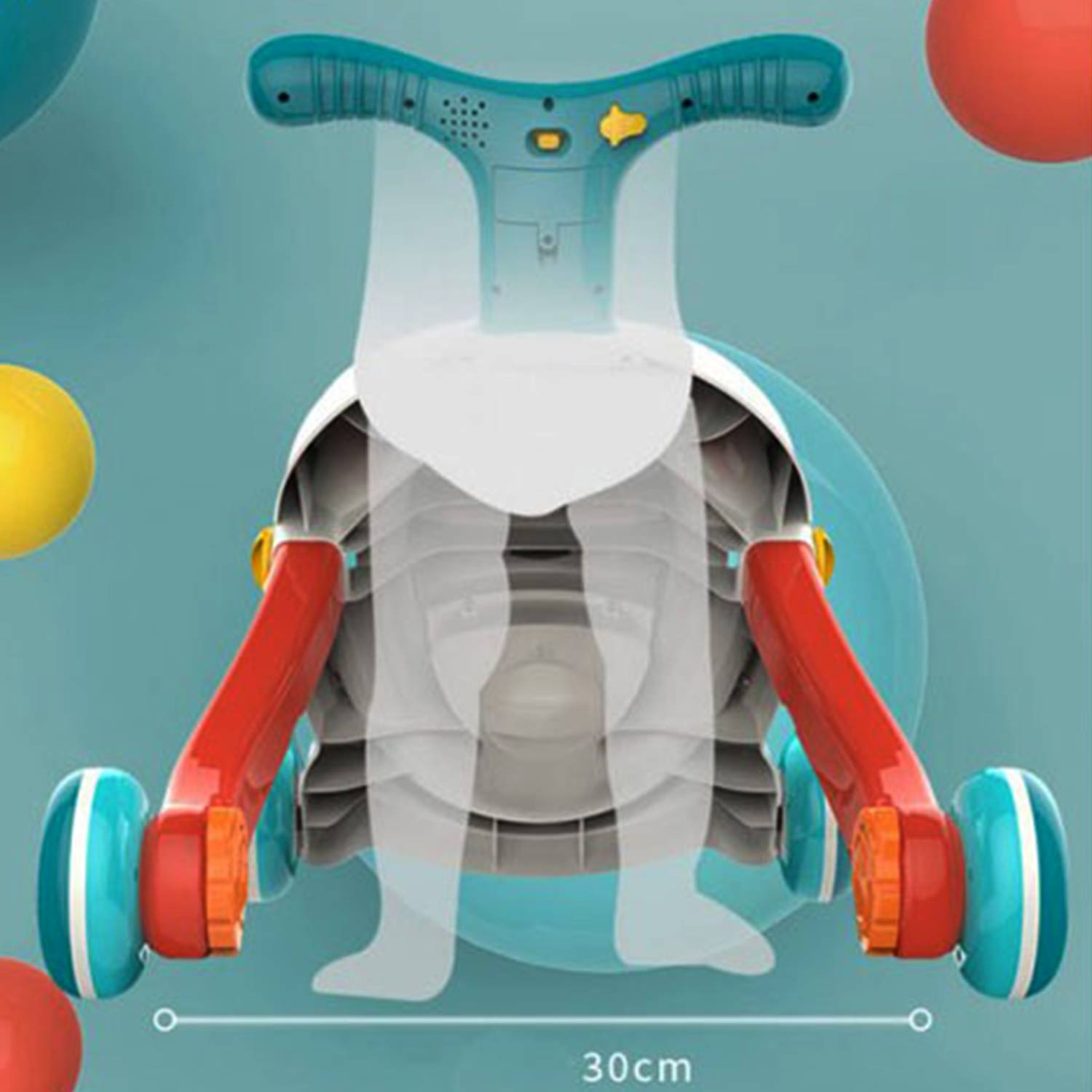 Guralica za bebe sa lopticama, edukativna igračka je odličana poklon za bebe koje puze i djecu koja uče da hodaju ili prave prve korake. Sadrži brojne zabavne dodatke - loptice, oblike za ubacivanje, zvečku..  koji stimulišu dječije razmišljanje i motoriku.  Guralica ima i zvuk i svetlo koji će mališanima biti posebno zabavni. Točkići se mogu zakočiti ukoliko dijete ne šeta, a za dodatnu stabilnost može se sipati voda predviđeni dio kako bi joj se povećala težina. 