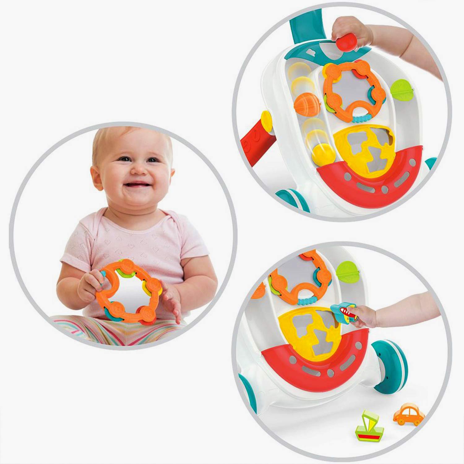 Guralica za bebe sa lopticama, edukativna igračka je odličana poklon za bebe koje puze i djecu koja uče da hodaju ili prave prve korake. Sadrži brojne zabavne dodatke - loptice, oblike za ubacivanje, zvečku..  koji stimulišu dječije razmišljanje i motoriku.  Guralica ima i zvuk i svetlo koji će mališanima biti posebno zabavni. Točkići se mogu zakočiti ukoliko dijete ne šeta, a za dodatnu stabilnost može se sipati voda predviđeni dio kako bi joj se povećala težina. 