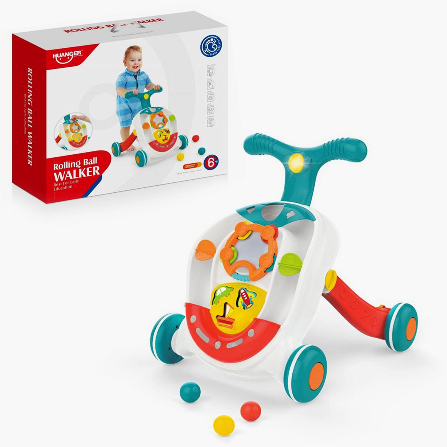 Guralica za bebe sa lopticama, edukativna igračka je odličana poklon za bebe koje puze i djecu koja uče da hodaju ili prave prve korake. Sadrži brojne zabavne dodatke - loptice, oblike za ubacivanje, zvečku..  koji stimulišu dječije razmišljanje i motoriku.  Guralica ima i zvuk i svetlo koji će mališanima biti posebno zabavni. Točkići se mogu zakočiti ukoliko dijete ne šeta, a za dodatnu stabilnost može se sipati voda predviđeni dio kako bi joj se povećala težina. 