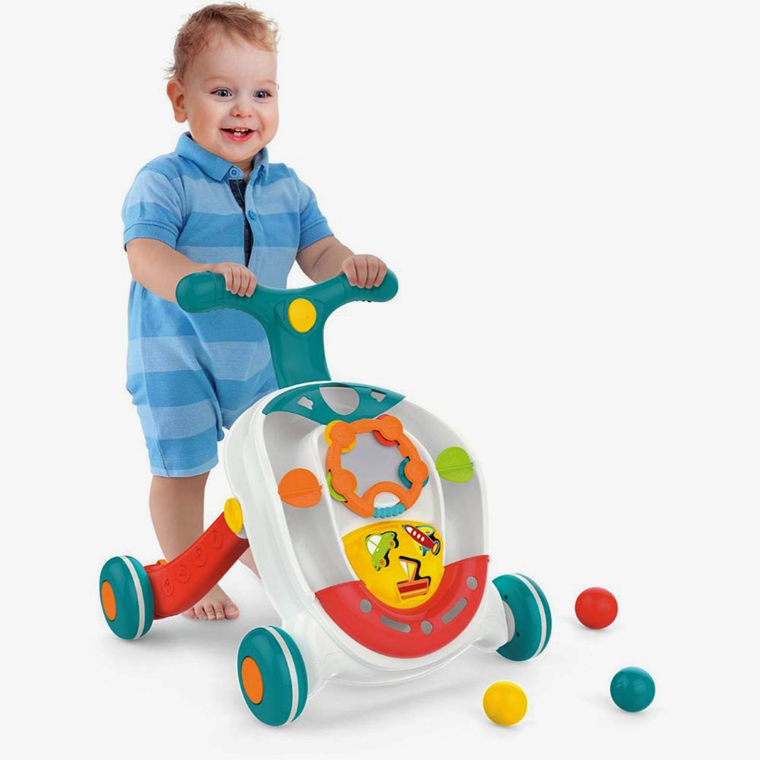 Guralica za bebe sa lopticama, edukativna igračka je odličana poklon za bebe koje puze i djecu koja uče da hodaju ili prave prve korake. Sadrži brojne zabavne dodatke - loptice, oblike za ubacivanje, zvečku..  koji stimulišu dječije razmišljanje i motoriku.  Guralica ima i zvuk i svetlo koji će mališanima biti posebno zabavni. Točkići se mogu zakočiti ukoliko dijete ne šeta, a za dodatnu stabilnost može se sipati voda predviđeni dio kako bi joj se povećala težina. 