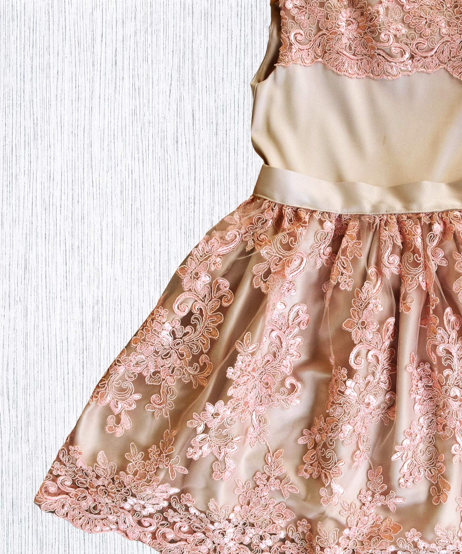 Svečana haljina za devojčice od čipke i satena nežno roze i teget 