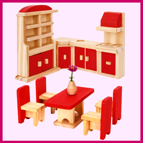 SOVA drvena kućica za lutke, sa namještajem 