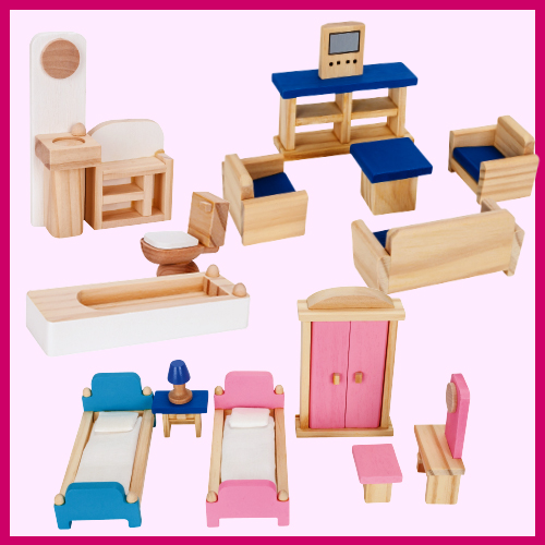 SOVA drvena kućica za lutke, sa namještajem 