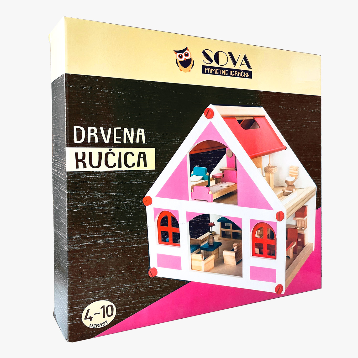 SOVA drvena kućica za lutke, sa namještajem 