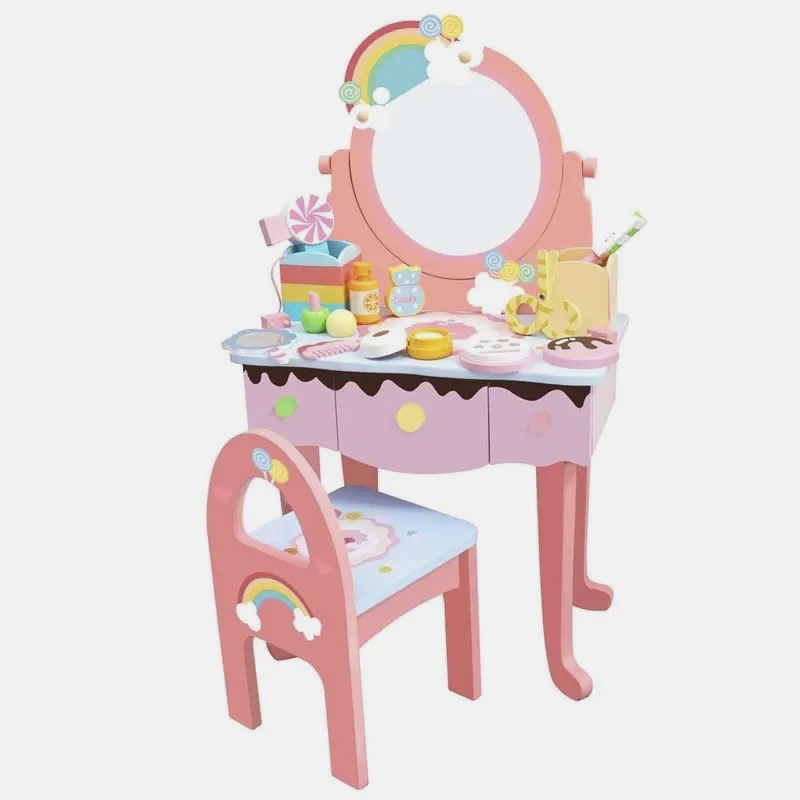 Kozmetički sto i stolica za šmiknanje - šareni, visina 82cm 