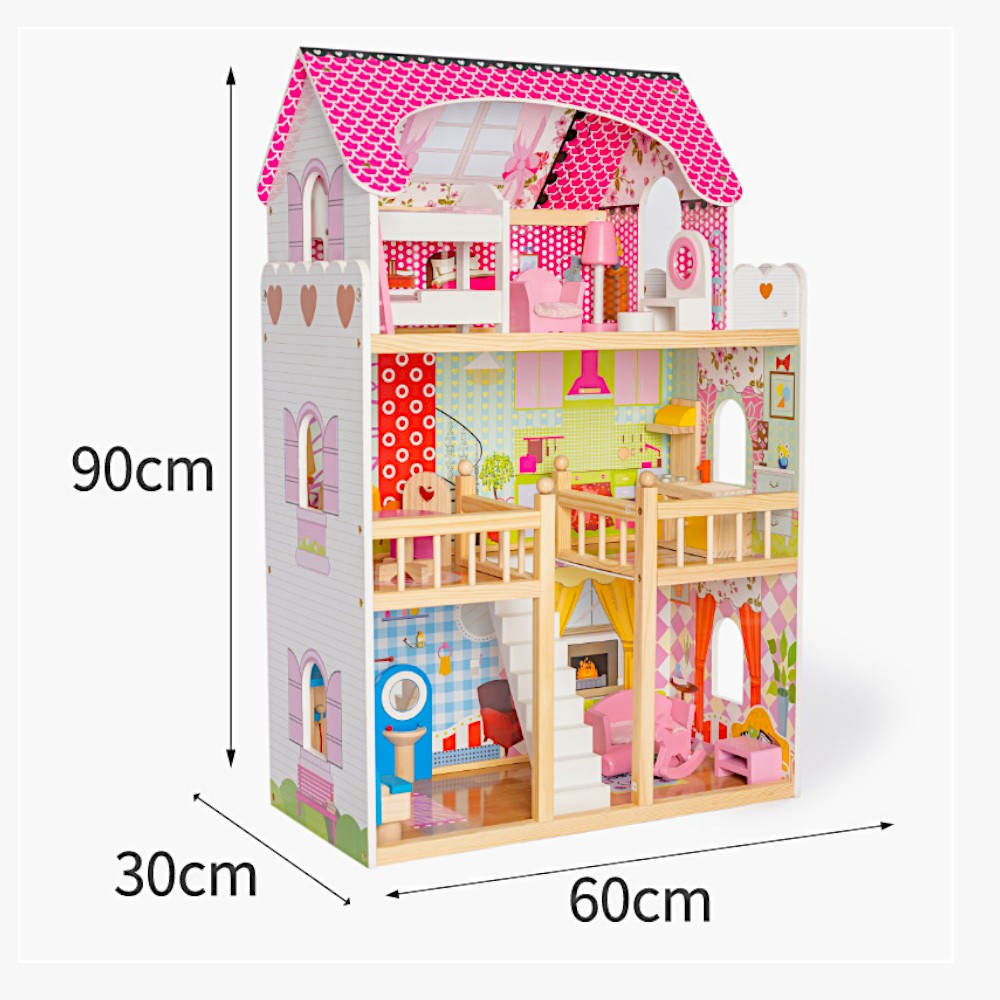 Drvena kuća za lutke roza - visina 90cm  