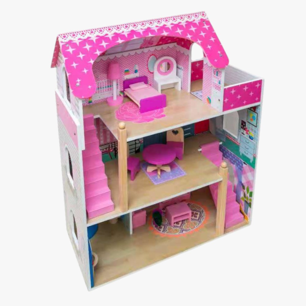 Drvena kuća za lutke roza - visina 90cm  