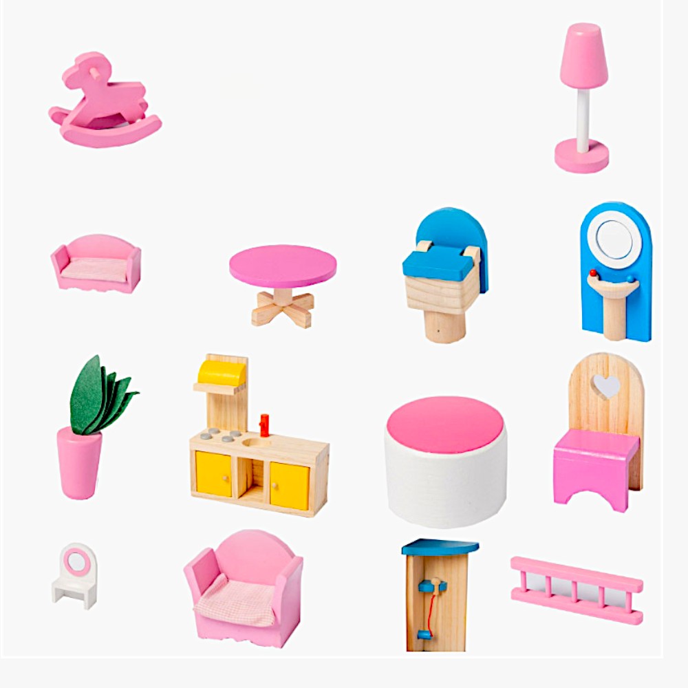 Drvena kuća za lutke roza - visina 90cm  