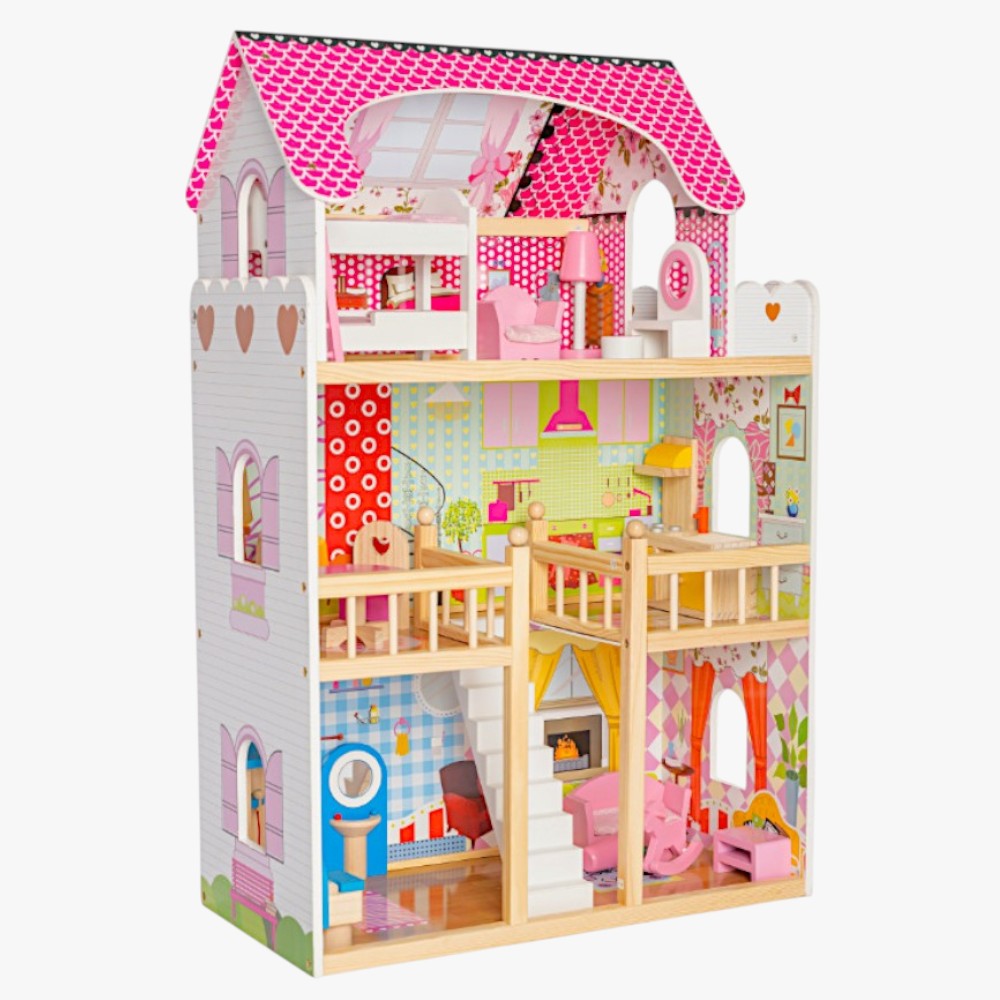 Drvena kuća za lutke roza - visina 90cm  