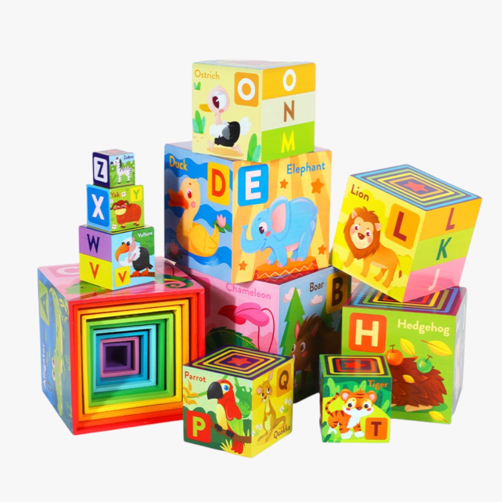 Drvene edukativne kutije sa slovima u bojama duge 