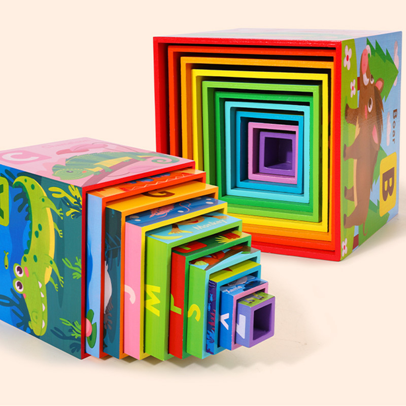 Drvene edukativne kutije sa slovima u bojama duge 