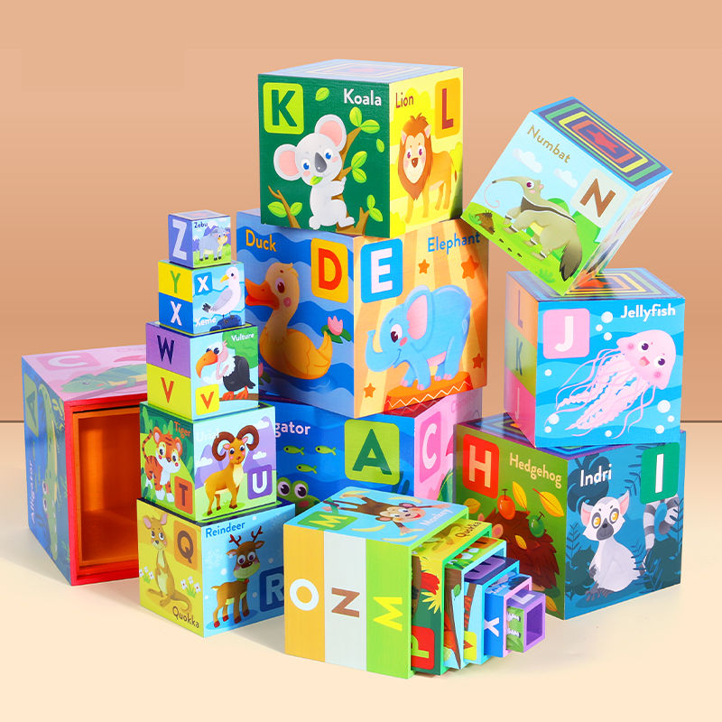 Drvene edukativne kutije sa slovima u bojama duge 