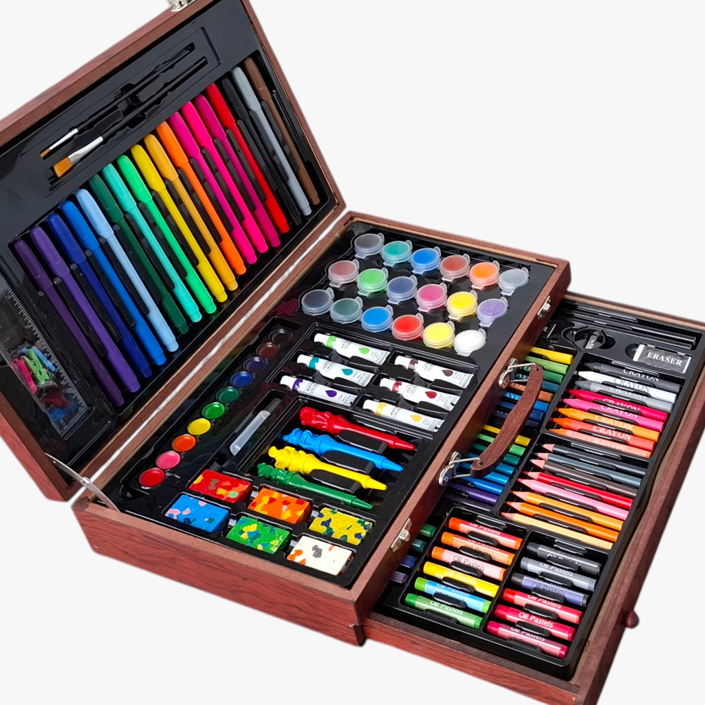 Drveni art set za djecu – 123 komada, trostruki drveni kofer 